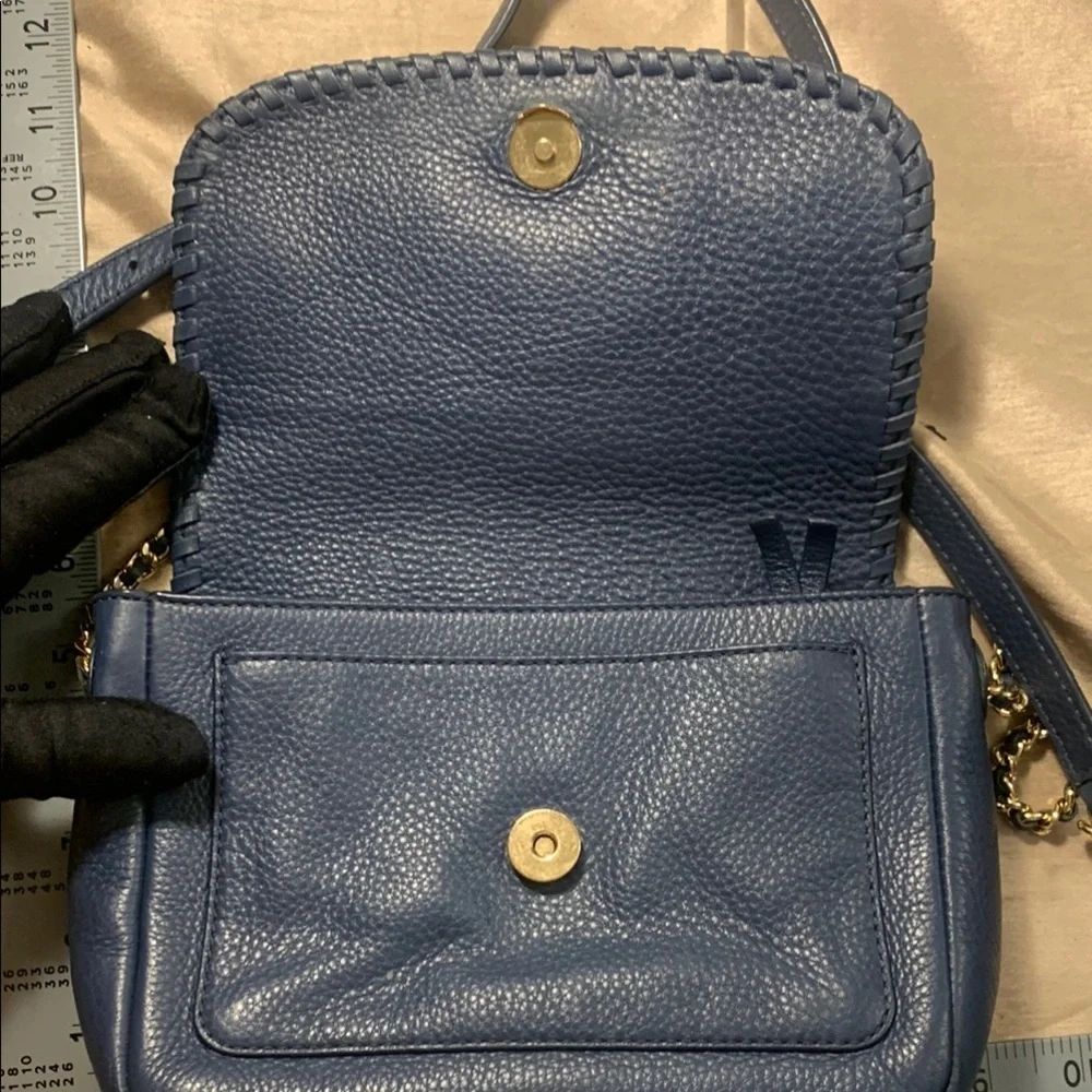 Tory Burch Blue Leather Crossbody Bag with Gold Chain EUC